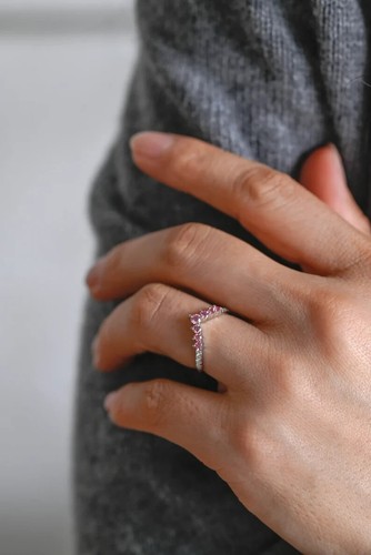 1.00 Ct Natural Pink Sapphire Diamond Anniversary Ring 14K Solid White Gold - Picture 4 of 12