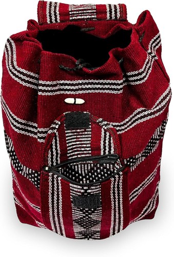 Handmade Mexican Backpack, Day Bag, Travel Bag, Utility, Red, White, Semi-Large - Picture 3 of 6