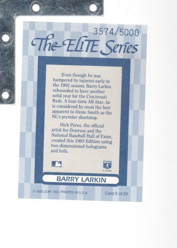 Donruss The Elite Series #5 1993 Barry Larkin #3574/5000 Jumbo excelente/casi nuevo+ rojos - Imagen 2 de 2