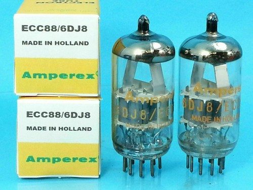 AMPEREX ORANGE LABEL 6DJ8 ECC88 TUBE 1970s MATCH PAIR BEST TONE EVER MADE