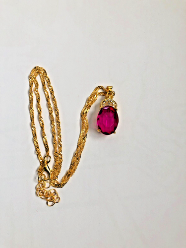 Gold Plated Pink Glass Crystal Pendant Necklace Chain Patel Pink - Picture 8 of 10