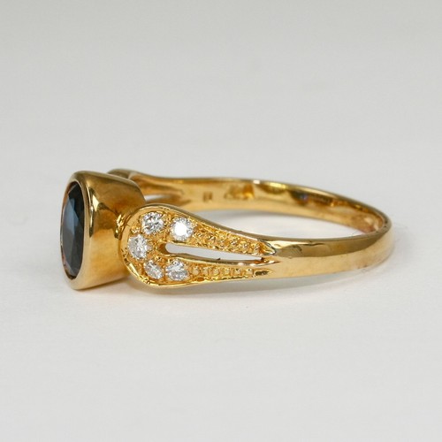 Anello 750 Oro, 18 Carato Zaffiro, Brillante 0,15 CT W Argento - Foto 2 di 2