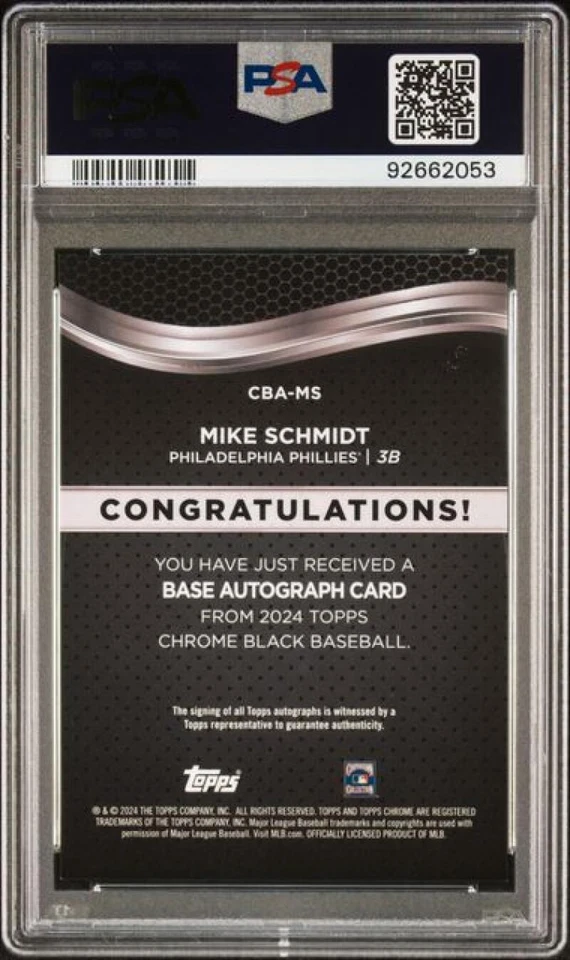 2024 Topps Chrome Black Orange Mike Schmidt PSA 9 MINT Auto 19/25 Phillies - Image 2 of 2