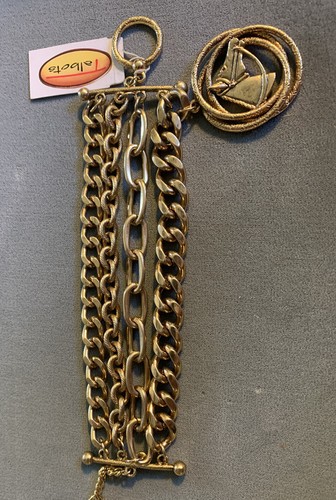 Talbot’s Horse Gold Tone Chunky Multi Link Bracelet W/charm Free Ship - Picture 2 of 8