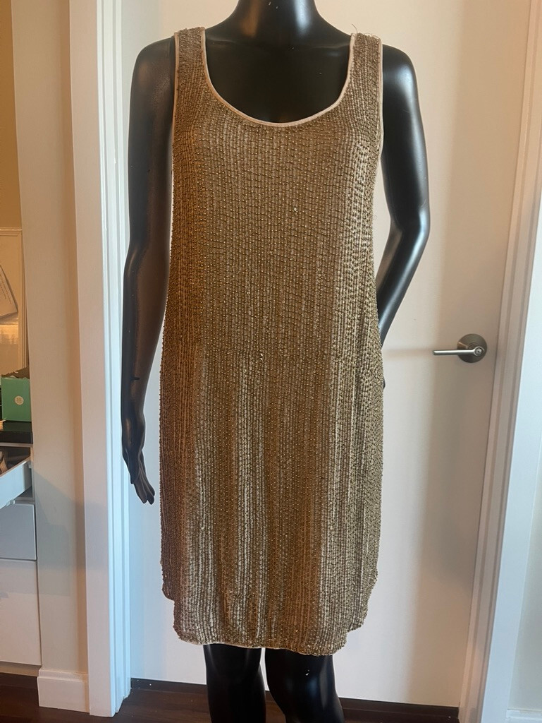 haute hippie gold dress Womens Beaded Tank Sheath Size Small Black formal dress with gold accents