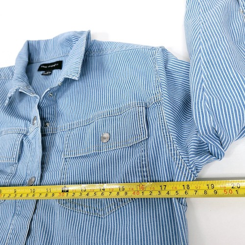 Free Assembly Girls Denim Jacket XXL - 18 Blue Stripes Frayed Hem Crop Stretch - Picture 6 of 9