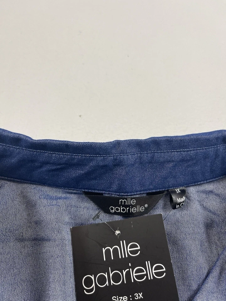 Vestido Mlle Gabrielle Chambray Mujer Talla Grande 3X Azul Mangas con Pestaña Enrollable Foto 4 de 4