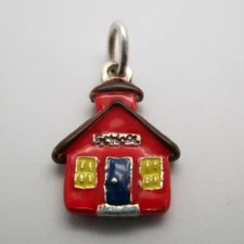 Sterling Silver SCHOOLHOUSE Charm for Bracelet ENAMEL Teacher Gift STUDENT Cute!