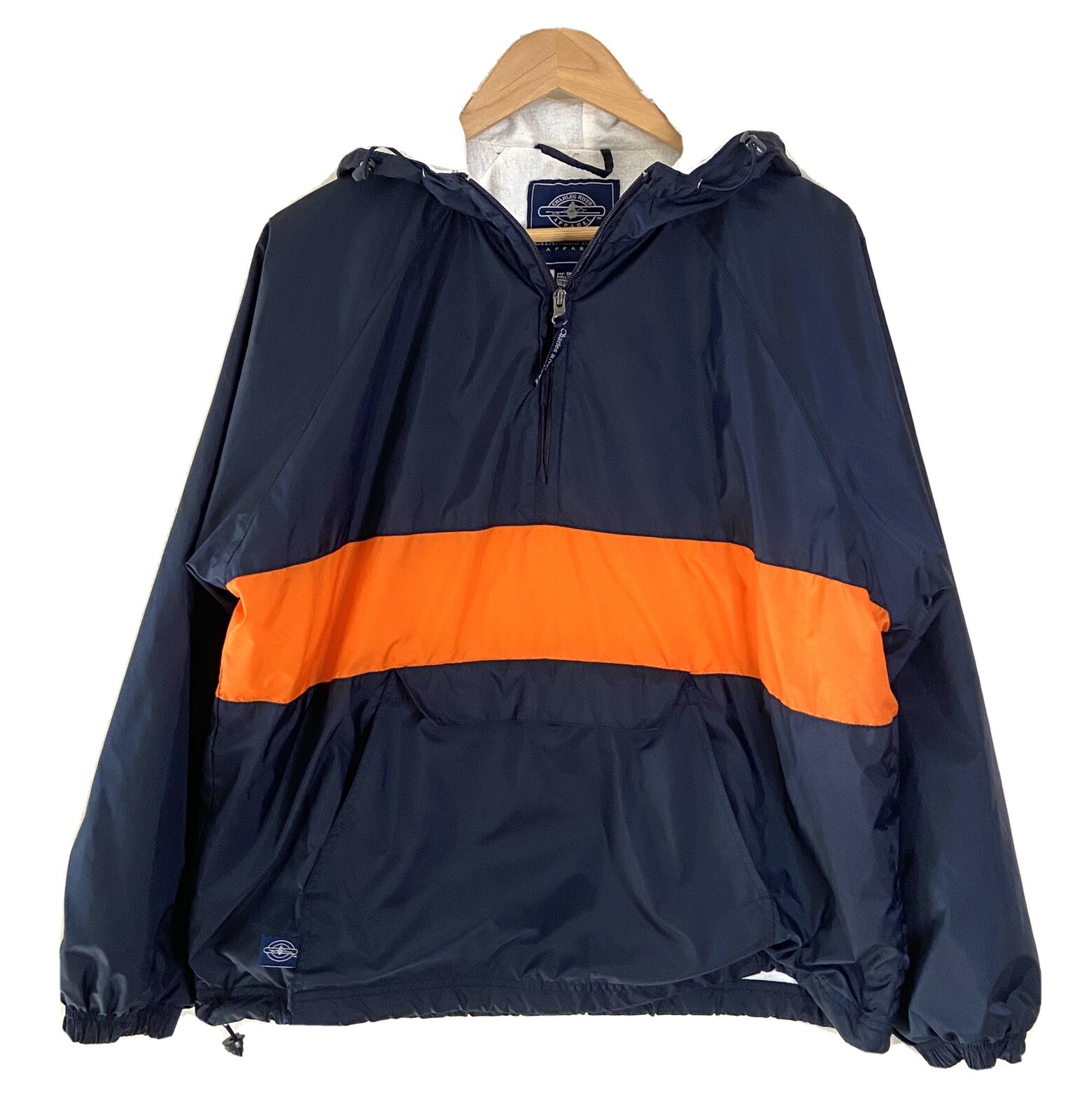 FILA CHARLES RIVER APPAREL 1 2 zip windbreaker Men’s S navy blue orange Hood lined