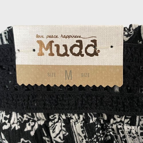 Mudd Floral Paradise Pant Black & White Women's Medium High-Waisted Wide-Leg New - Picture 9 of 10