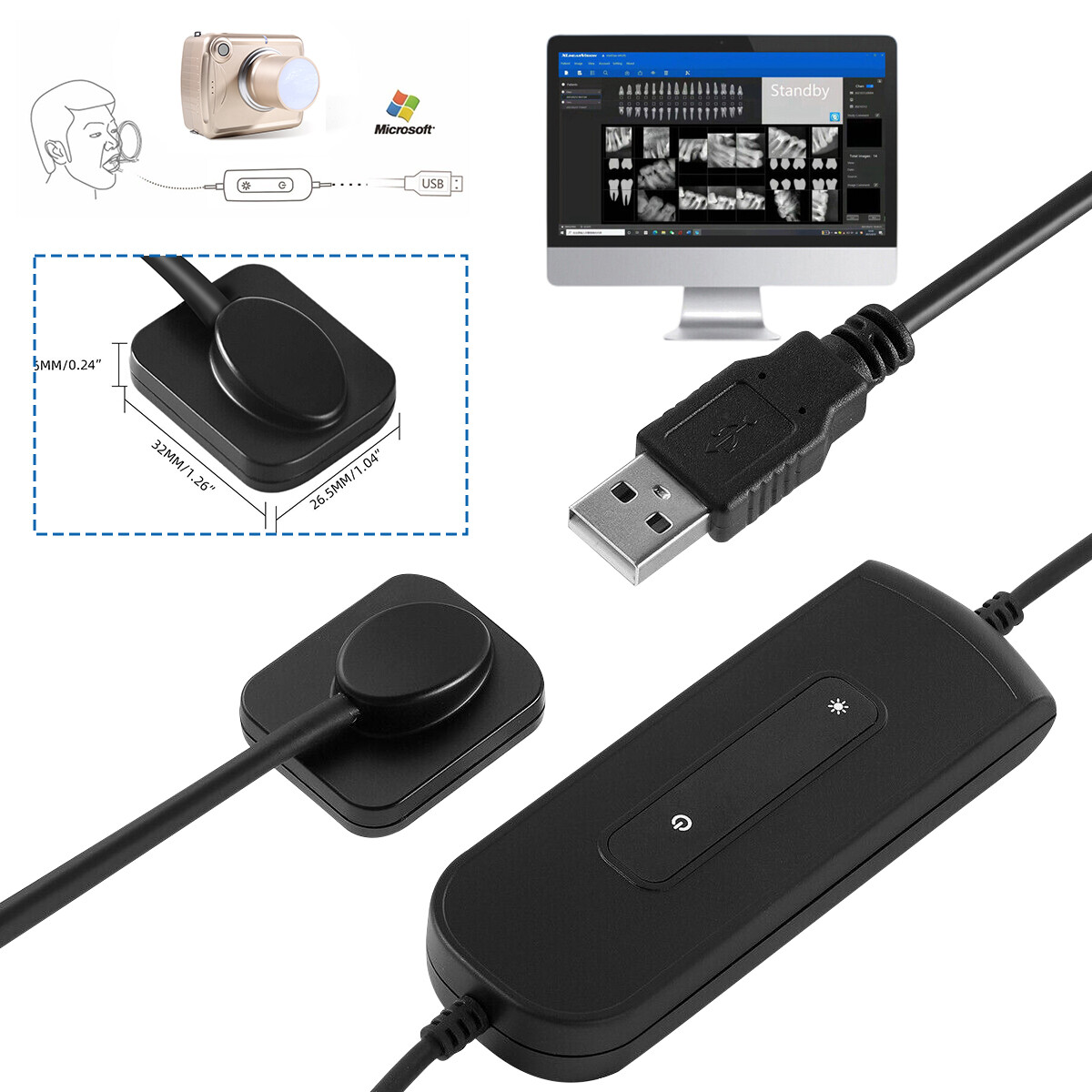 Dental Rayos X RVG Ray Sensor USB Digital Intraoral Imaging System Size 1.0
