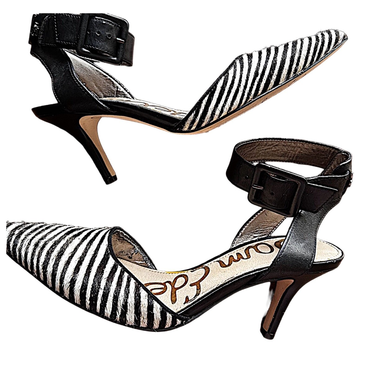 SAM EDELMAN Zebra Hair Ankle Wrap high heels shoes Sz US