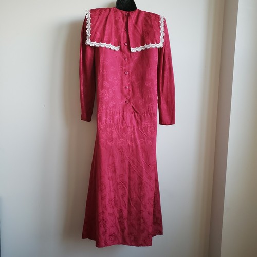 Gunne Sax Jessica McClintock Vintage Sz 5 Burgundy Floral Damask Pleated Dress - Picture 8 of 12