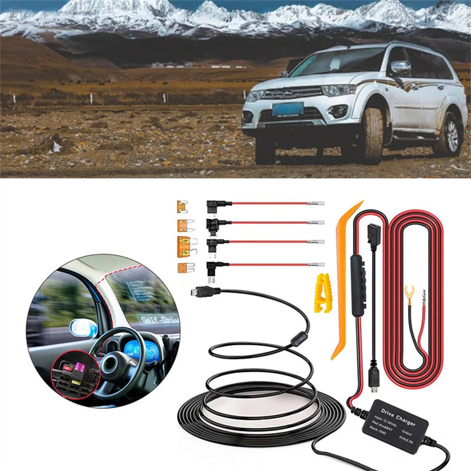 Kit de cable duro para cámara de tablero mini micro USB carga cable duro cable fusible para coche DVR Foto 4 de 4