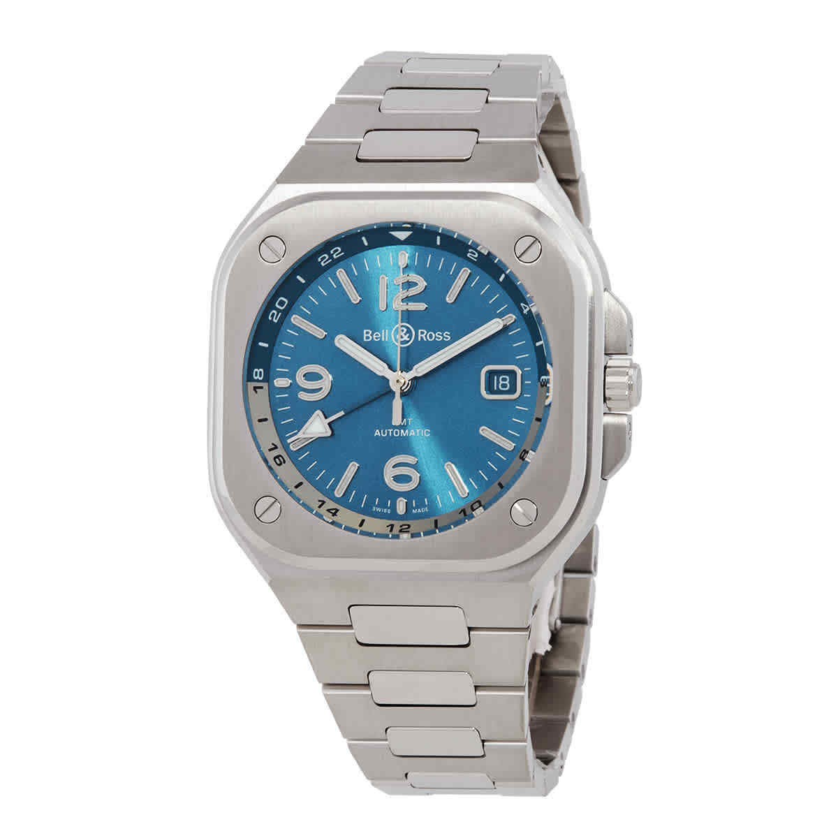 Мужские часы Bell and Ross Sky Blue BR 05 с автоматическим синим циферблатом BR05GPBSTSST