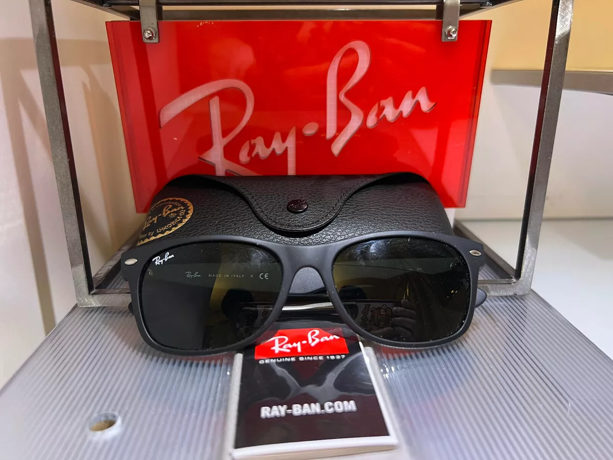 Ray-Ban Italy RB2132 New Wayfarer Black Sunglasses NIB 55MM $350 #143