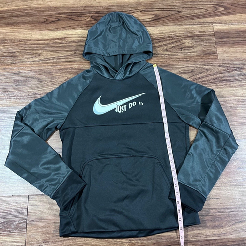 Nike Therma Fit Sweater Boys Pullover Hoodie Just Do It Logo Black Size Large - Picture 5 of 9