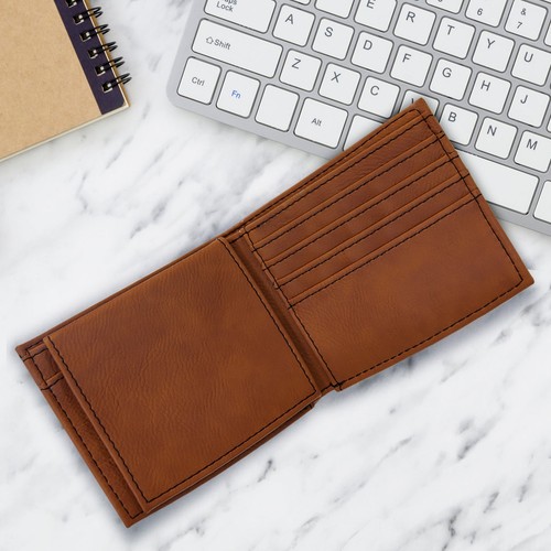 Personalized Stylish RFID Protected Genuine Leatherette Bi-Fold Wallet For Men, - Picture 2 of 3