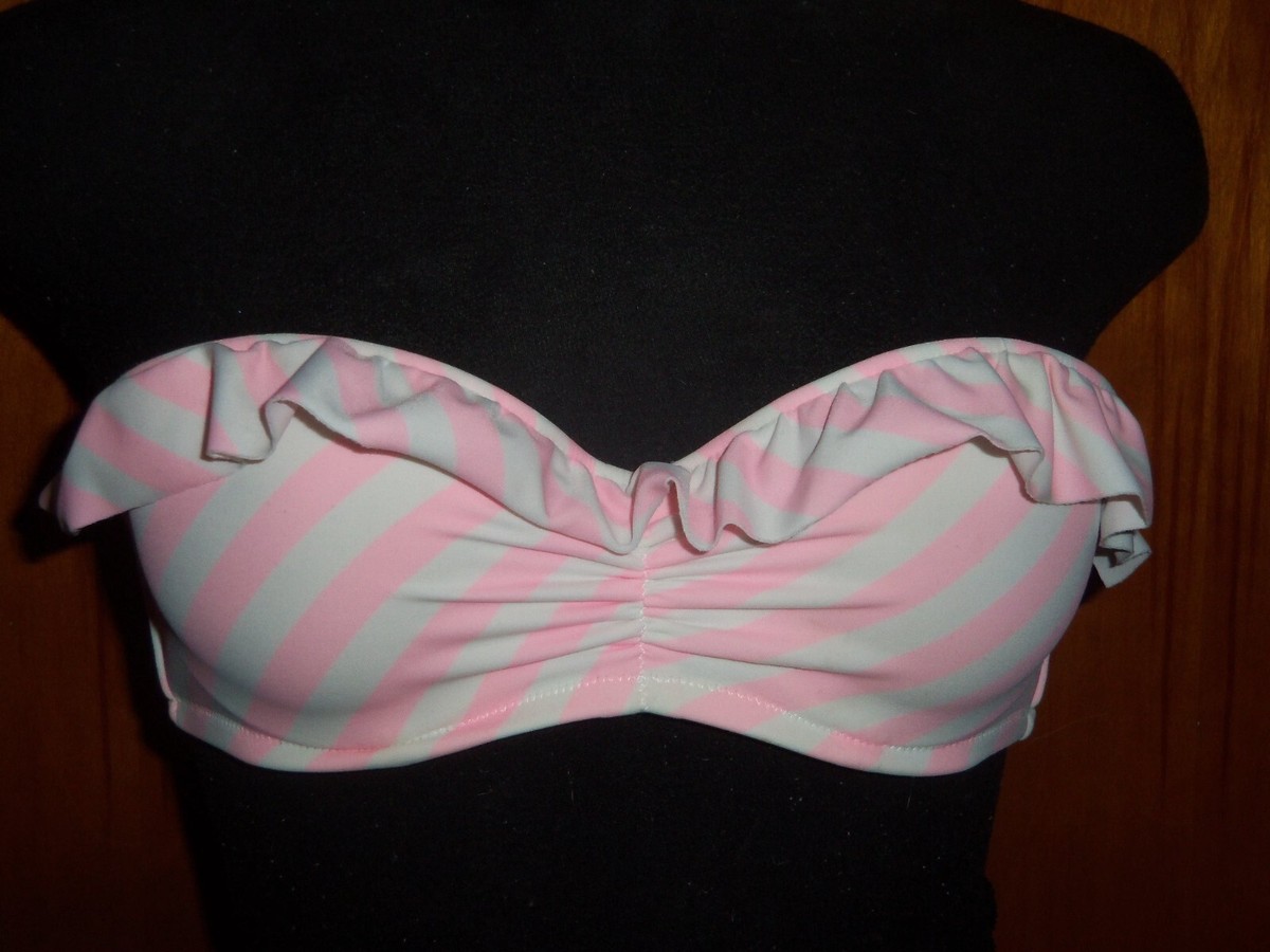 Victoria's Secret Strapless Pink Striped Ruffle Bandeau