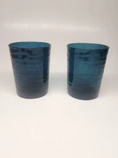 Short Plastic Tumbler - Set of 2 Cups- 14oz- Blue With Textured Finish 