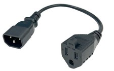 1-FT IEC320 C14 Male To 3-Prong NEMA 5-15 Outlet Female Power Cord Adapter