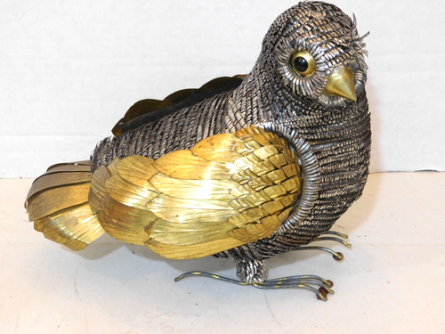 1970s Sergio Bustamante(?) Footed Songbird Sculpture Mixed Metal 10" Long - Picture 9 of 10