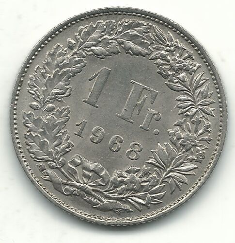 A HIGH GRADE AU/UNC 1968 SWITZERLAND ONE FRANC COIN-NOV704