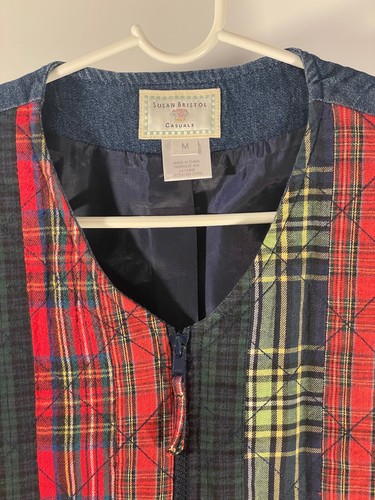 Vintage 90er Jahre Susan Bristol gesteppt Denim kariert Flanell Reißverschluss Weste Damen Medium - Bild 2 von 6