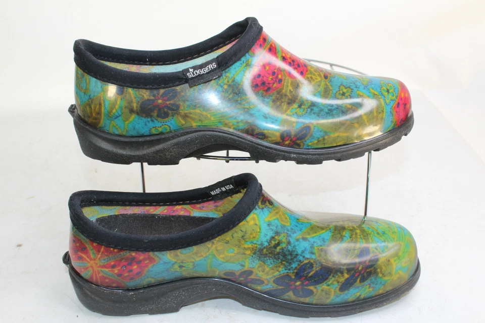 Zapatos Sloggers para mujer talla 8 rojo azulado floral impermeables lluvia jardín exterior Foto 2 de 4