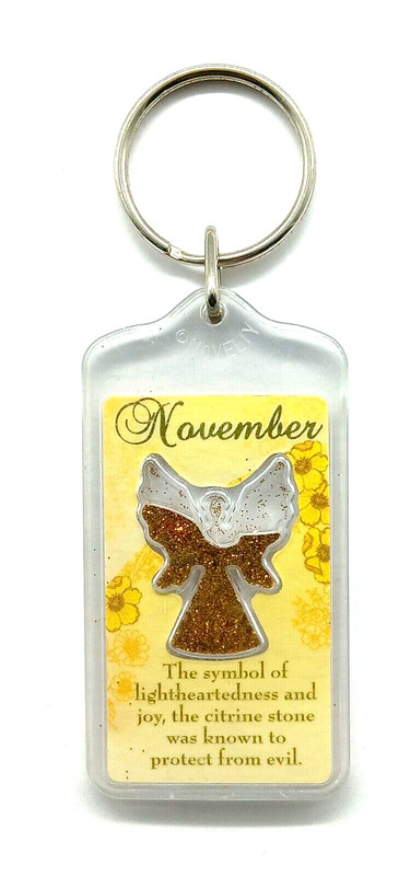 Vintage November Birthday Citrine Stone Birthstone Angel Keychain Keyring