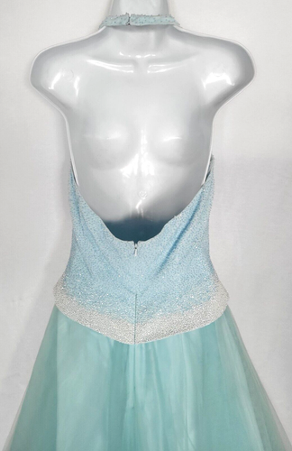 LILLIE RUBIN Vintage Brina Blue Beaded halter top quinceañera prom Gown Dress 10 - Picture 7 of 11
