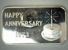 1973 HAPPY ANNIVERSARY 1oz .999 Silver Bar Crabtree Mint 46.75 per troy oz