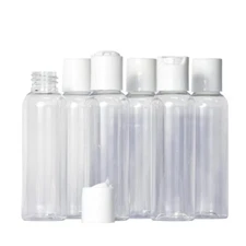 Set of 6 2oz Clear Plastic Empty Squeeze Bottles with White Disc Top Lid