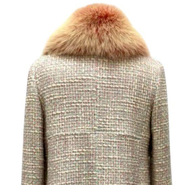 Chanel Fox Fur Tweed Coat Pink × Blue × Ivory 01A P18472