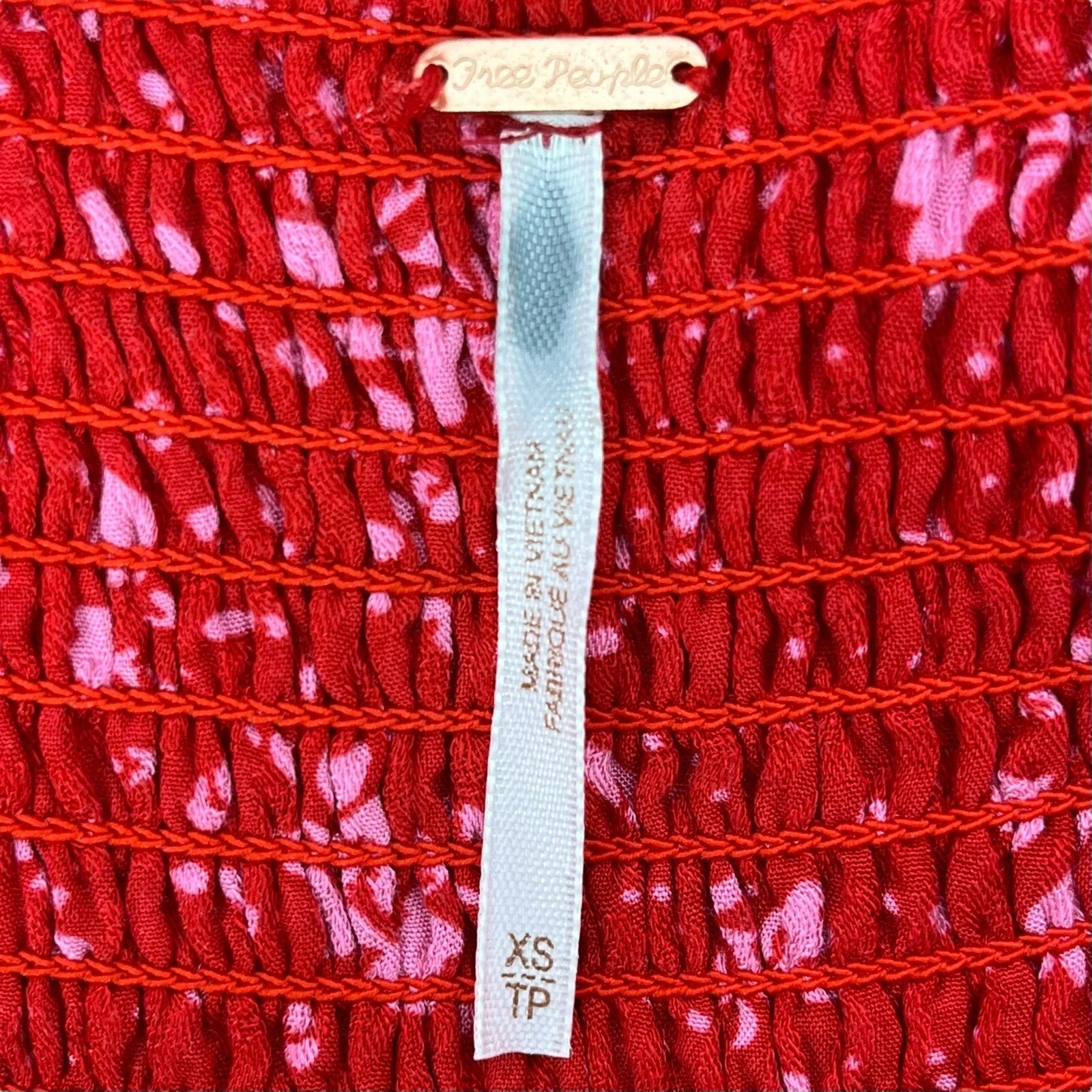 VALENTINO Free People Mini Abito Boho Floreale con Bordo in Velluto Tess Rosso