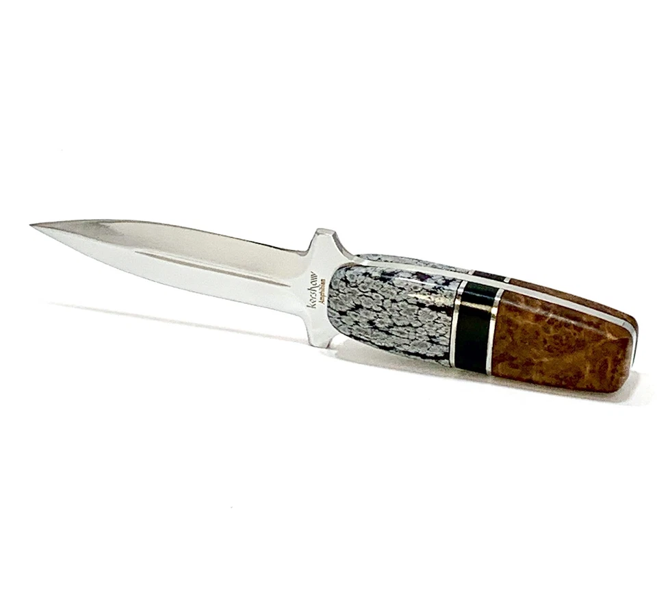 Cuchillo Bota Anfibio Kershaw 1006 Años 80 De Colección Mango Personalizado Obsidiana y Arce Burl Foto 2 de 4