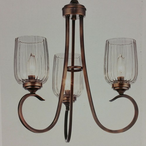 Kichler Chesterlyn 3-Light Vintage Tuscan Bronze Ribbed Glass Chandelier - Picture 8 of 12