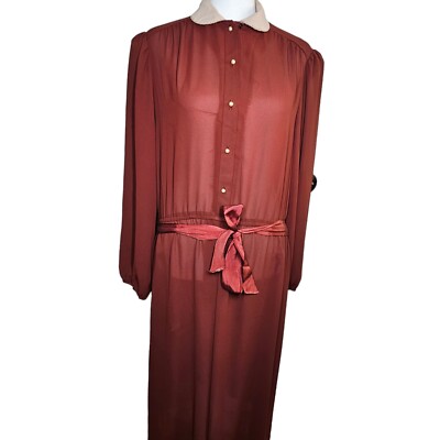 Vintage 80s Donna Morgan Shirt Dress Womens Size M Rust Brown