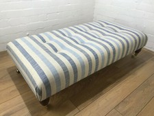 CUSTOM MADE FOOTSTOOL -BED END STOOL - JOHN LEWIS - BROOKLYN LINEN STRIPE - BLUE