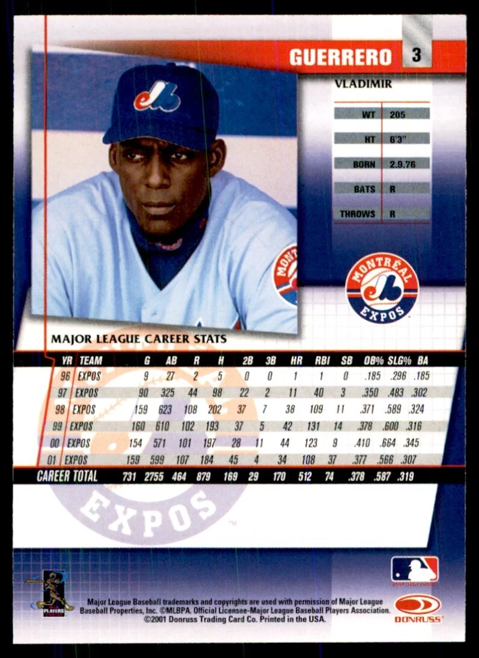 2002 DONRUSS FAN CLUB VLADIMIR GUERRERO MONTREAL EXPOS #3 - Image 2 of 2
