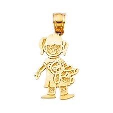 14K Real Solid Yellow Gold Girl with Doll Pendant Yellow Gold Girl with Doll