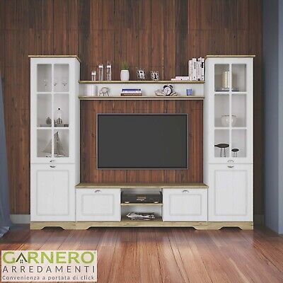 Parete attrezzata soggiorno 234x181cm shabby bianco opaco LOIRA