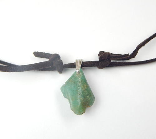 Colombian Emerald Natural Rock Pendant 12.00 Cts Silver Muzo Mines - Picture 10 of 10