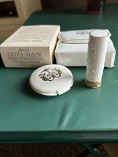 Vintage Avon Ultra Sheer Pressed Powder Compact, Lipstick Tube, Carrying Case