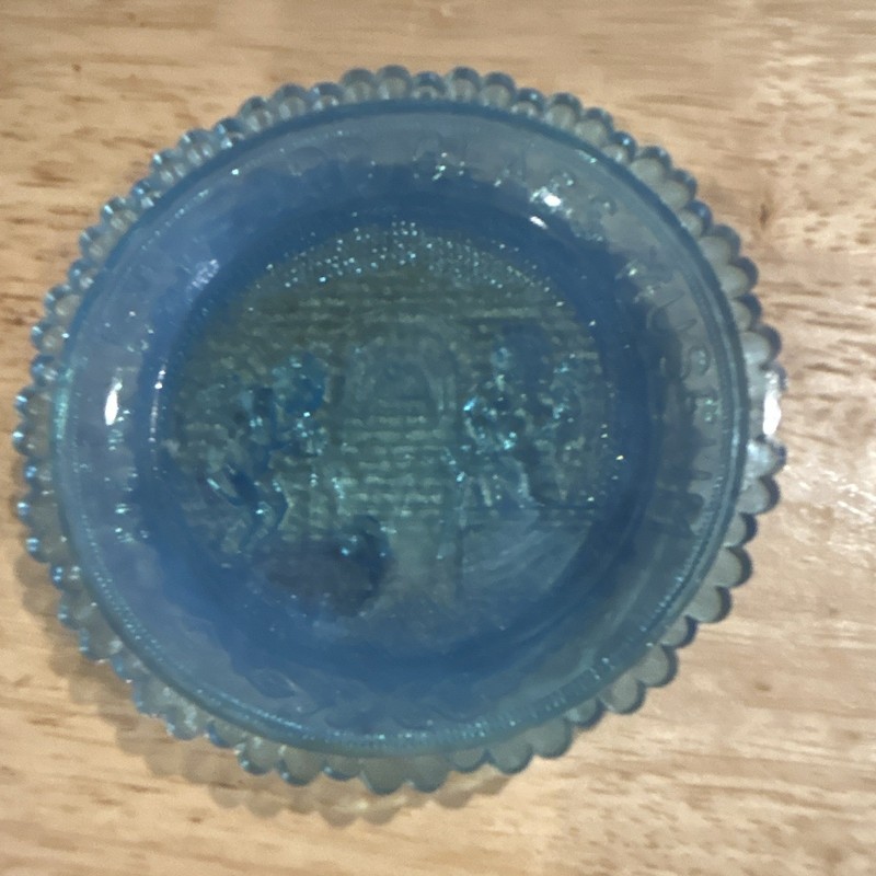 New Bedford Glass Company Museum Blue Pressed Glass Round Plate Scalloped Rim 
