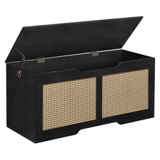 Storage Bench, 43.3" Toy Box, Rattan-Like Storage Chest, Sturdy Entryway Benc...