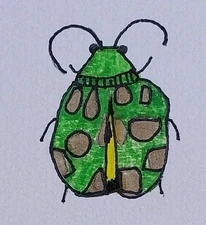 Green Beetle Bug Original Painting Home Decor  3.5x2.5 Whimsical Animals Insect
