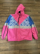 Victoria's Secret Pink Sherpa Campus Full Zip Hoodie Jacket Hot Pink Blue M/L