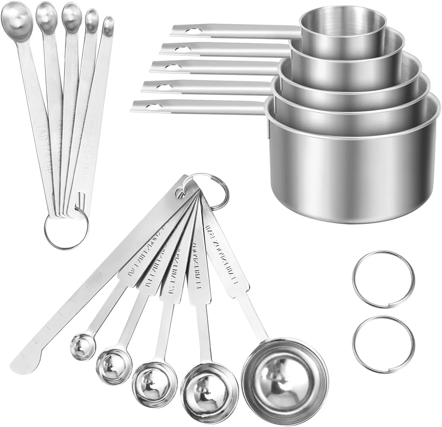 Measuring Cups & Spoons Set of 16,5 Nesting Metal Measuring Cups & 5 Measuring