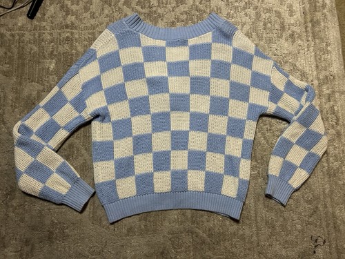Old Navy Blue White Checkerboard Knit Cardigan XL 14-16 ( Or Women’s Small) - Picture 4 of 11